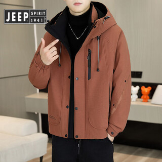Jeep spirit jeep down jacket men's winter trendy brand 2025 new korean version white duck down thickened warm work jacket hooded red 8037 xl 180 150-170jin jin equals 0.5 kg