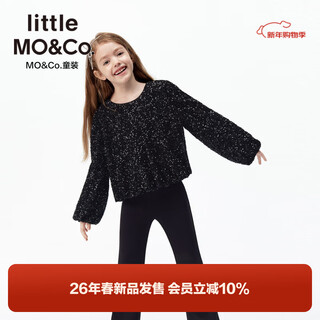 Little mo&co.little moco children's clothing 26 spring new style girls sequin embroidered long-sleeved bow hollow top black 110 110/56