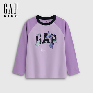 Gap gap girls 2026 spring new cotton modal blended logo printed raglan sleeve long-sleeved t-shirt 862010 lavender purple 110 cm (4-5 years old) asian size