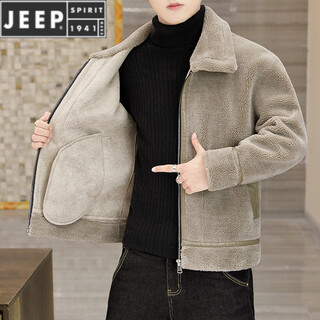 Jeep spirit jeep suede cotton jacket men's autumn and winter lamb wool cotton jacket 2026 new trendy fur one-piece thickened cotton jacket z18 apricot m