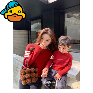 G.duck chinese new year parent-child clothing for a family of three, autumn and winter style family clothing red sweater sweater baby jumpsuit round neck red 100 children's clothing (25-31jin jin equals 0.5 kg)