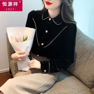 Hengyuanxiang high-end gold velvet doll collar velvet shirt women's autumn and winter 2025 new style temperament inner top bottoming shirt black m 95-105jin jin equals 0.5 kg