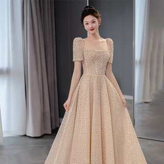 Mi liangshang evening dress for women, high-end light luxury, dignified and decent, champagne color, niche annual meeting dinner host, french style, bright champagne color s