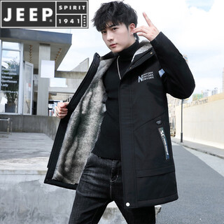 JEEP SPIRIT男士秋冬季派克服2025新款夹克冬装外套加绒加厚中长款风衣服 2157黑色 S