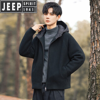 Jeep spirit jeep hooded down jacket men's 2025 winter new trendy thickened warm knitted cardigan jacket winter top black xl