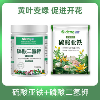 Qideng potassium dihydrogen phosphate fertilizer household agricultural indoor and outdoor green plants flower potted plants foliar spray fertilization general flower fertilizer ferrous sulfate + potassium dihydrogen phosphate acid supplementing green leaf flowering package