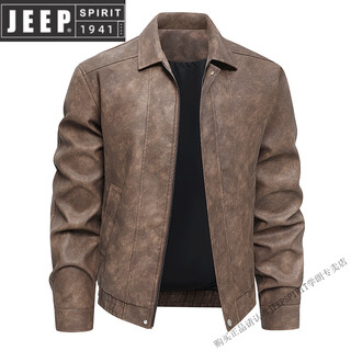 Jeep spirit retro suede sheepskin leather jacket men's autumn and winter large size genuine leather jacket lapel workwear casual jacket new product brown m