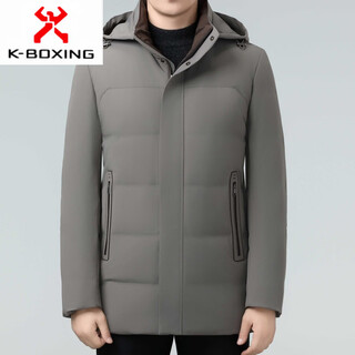 Kbxng jinba winter new down jacket men's medium-long business casual warm hooded jacket middle-aged dad thickened 8621 khaki m 170/48