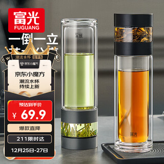 Fuguang double-layer glass tea water separation tea cup high borosilicate glass water cup business portable men's 300ml