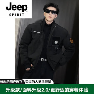 Jeep spirit handsome black stand-up collar short cavalry suit cotton coat men's winter work jacket thickened warm cotton coat black upgraded version xl