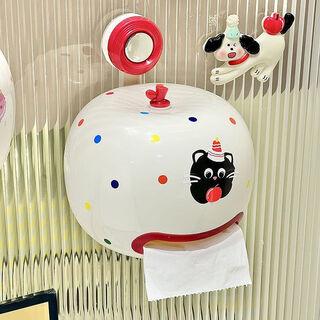 Fantasy light luxury suction cup tissue storage box no punching home bathroom wall-mounted storage box bathroom portable paper box apple suction cup bear model