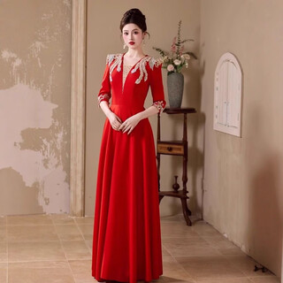 Timochi host dress female adult temperament annual meeting choir performance dress long skirt recitation evening student red song competition red s