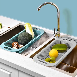 Shantou lincun fruit washing and draining basket bowl rack kitchen sink storage rack sink telescopic pool storage rack household gray + blue