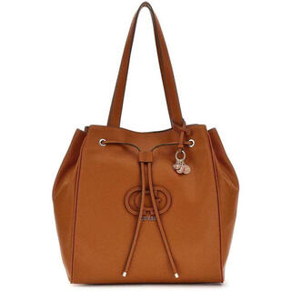Guess women's tote bag large capacity adjustable shoulder strap portable storage daily commuting brown drawstring design braun one size