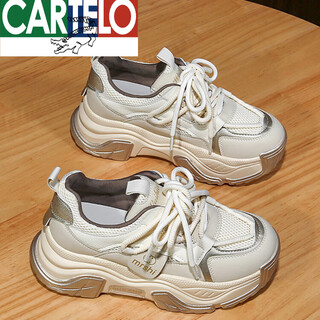 Cartelo crocodile (cartelo) genuine leather foot-showing little daddy shoes for women 2025 spring and summer new thick-soled sports and leisure shoes versatile sports shoes trend mijin 35