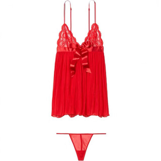 Victoria's secret solid color lace bow decoration zodiac year underwear set women's red suit (red) s