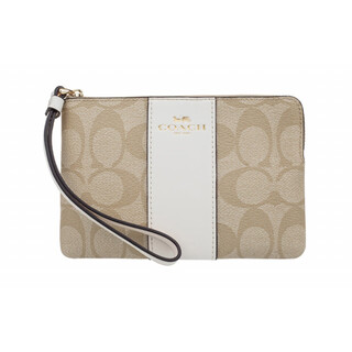 Coach corner zip 16 presbyopia canvas with leather mahjong wrist bag clutch small women's white basic pack (bag + dust bag) default