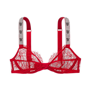 Victoria's secret shiny logo straps flower lace bra women's red red 4xl 32c
