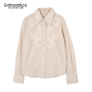 Dayiyan retro lapel striped shirt for women 2026 spring new three-dimensional jacquard casual literary versatile short style feiyi khaki m