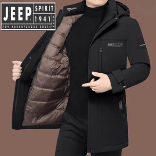 Jeep spirit men's down jacket graphene winter thickened warm velvet mid-length men's middle-aged jacket black m 170 (105-120 jin jin equals 0.5 kg)