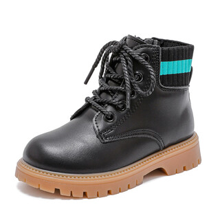 Abja children's boots 2023 winter new style velvet warm girls' boots non-slip children's street boys' cotton boots black and green 26