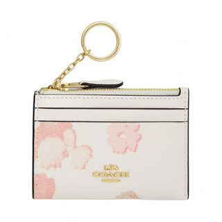 Coach skinny id case 11 printed design top zipper coated canvas wallet mini unisex white 1 white 2