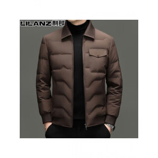 Lilanz men's lightweight down jacket new middle-aged fashionable casual versatile warm and coldproof lapel jacket for men brown 14xl (195)