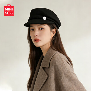 Miniso black pure wool nibert hat for women autumn and winter british style newsboy octagonal hat with big head circumference showing face xiaohan fashion elegant black