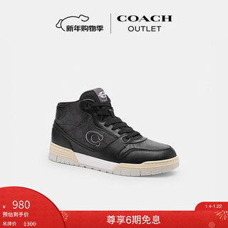 Coach new year's gift outlet men's classic logo soho mid-top sneakers casual and comfortable commuting charcoal/black 40.5