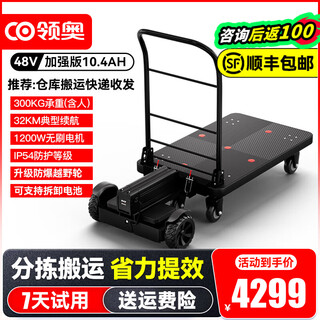 Lingao electric trolley warehouse cloud warehouse sorting and distribution cargo small flatbed truck logistics express balance car factory park hotel handling artifact foldable trolley tool strengthen 10.4ah load capacity 300kg+1200w