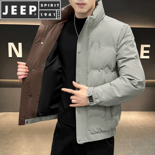 Jeep spirit short stand collar down jacket for men 2025 new fashionable and handsome youth warm jacket winter tops pea green l