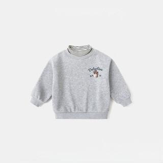 Xiaohongshu boys' sweatshirt autumn and winter children's plus velvet fake two-piece turtleneck top for girls new plus heather gray 130 cm