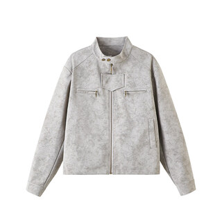 Maorong dazhongma autumn old money style short loose jacket men's trendy brand tie-dye shoulder pad short leather jacket gray l