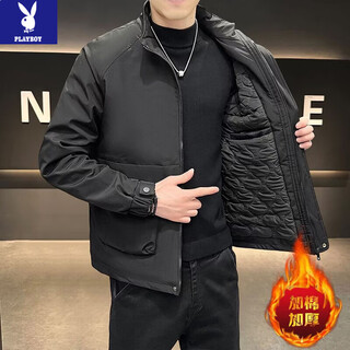 Playboy (playboy) two-cotton jacket men's stand-up collar cotton winter clothing 2026 new trendy brand quilted thickened jacket men's autumn and winter clothes 701 black m recommended 90-105jin jin equals 0.5 kg