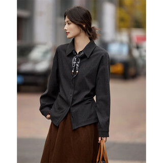 Shangjing exquisite fashion bow tie shirt women's 2025 winter new versatile slim commuting short shirt lapel top black m