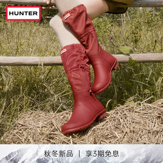 Hunter women's boots classic wellington high boots waterproof anti-slip outdoor camping shoes casual shoes rain shoes women's shoes army red/mlr (new color) 37