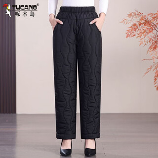 Woodpecker cotton pants for the elderly, women's velvet thickening, warm pants for outerwear, solid color grandma casual pants, elastic waist, winter, black 3xl recommended 120-135jin jin equals 0.5kg