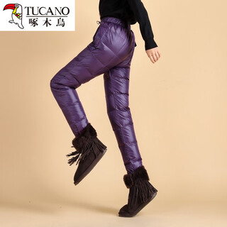Woodpecker winter down pants women's outerwear thickened high waist women's inner wear white duck down straight warm pants cotton pants purple l recommended 95-109jin jin is equal to 0.5kg four-layer lock velvet technology