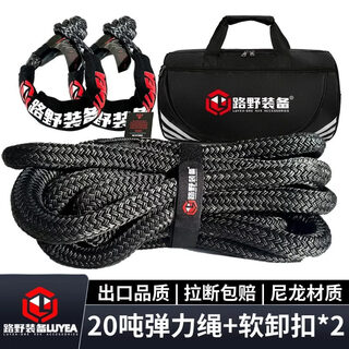 Gongma green leaf equipment off-road elastic rope tow rope rescue belt high-strength desert lifting belt thick nylon 20 tons 9 meters 20 tons - black + soft shackles * 2 (pull off and replace with new ones, free storage bag)