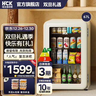 Hck husky ice bar popular retro household small refrigerator mini freezer tea refrigerator fresh cabinet first class energy efficiency hotel apartment office refrigerator 64/67l refrigerated | milk tea color pro | 67l