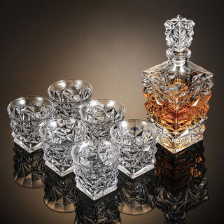 Crystal glass storage flask, white wine set, foreign wine bottle, whiskey glass set, red wine bottle, frosted mouth decanter, ice cracked wine set, 6 cups and 1 pot