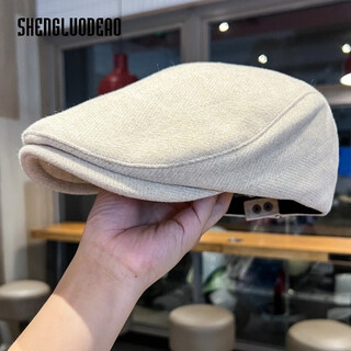 San rodeo forward hat newsboy hat british style retro newsboy hat men and women autumn and winter new versatile face-showing small peaked cap reverse beige m (56-58cm) adjustable b