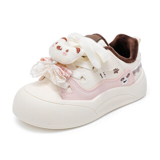 Abja girls' velvet cotton shoes 2025 winter new cartoon lace bow sweet love children's warm shoes rice noodles 32