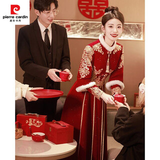 Pierre cardin cheongsam toast wear bride 2025 new red engagement wedding dress chinese style xiuhe wedding dress long sleeve winter burgundy 2xl