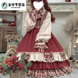 Shaquhe lolita skirt berry girl op retro little red riding hood cloak long-sleeved japanese dress lolita dress fairy burgundy dress 165 s
