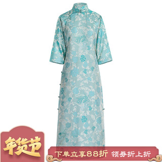 One city style brocade seyan luo丨original design丨spring and autumn blue-green silk heterochromatic luo chinese-style national style retro stand-collar cheongsam blue-green mid-length sleeve cheongsam l