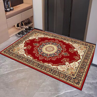 Junyuexi european-style entrance door floor mat with non-slip and stain-resistant entrance mat, household carpet entrance mat, palace red 100cm*120cm, upgraded non-slip, suitable for entrance door