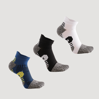 Hl 7 7a anti-odor men's sports toe socks autumn and winter towel bottom thickened split toe running socks basketball / 1 black 1 blue 1 white 3 pairs, one size fits all, 39-44 yards, buy 2 orders and get 1 pair of the same style
