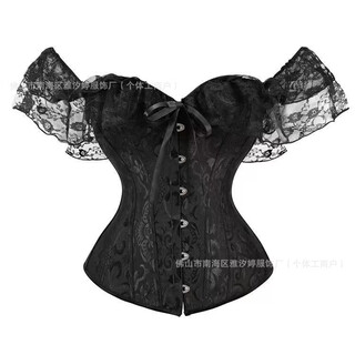 Sweet and spicy fashionable lace suspenders with one-word atmosphere and temperament tube top fishbone top steel ribbed waist corset black xs