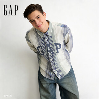 Gap gap men's and women's 2026 spring new pure cotton logo embroidered striped loose lapel long-sleeved shirt 854176 blue and white stripes s (165/88a) asian size